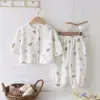 Conjunto de Ropa para el Hogar para Niños Pijamas de Algodón con Dibujos de Nubes para Bebés Niñas Manga Larga Pantalón Largo Ribete de Encaje Ropa para Aire Acondicionado Venta al por Mayor