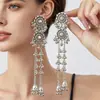 Bestseller internacional: Brincos femininos de metal com sino e franjas longas florais, brincos femininos de estilo indiano exótico