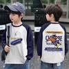 Camiseta de Manga Larga de Algodón Puro para Niños, Estilo Primavera y Otoño, para Niños Mayores, Raglán Color Block Cuello Redondo, Camiseta Básica Moderna y Elegante