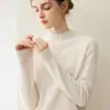 Suéter de cachemira 100% de lujo ligero y minimalista para mujer, con cuello semialto, diseño de jersey y mangas largas versátiles, perfecto para el uso diario.
