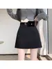 Falda de Terciopelo con Ciervos Estilo Coreano Talla Grande para Mujer en Otoño e Invierno Falda de Cuero de Cintura Alta Línea A con Cinturón Antiexposición y Falda Corta de Pu