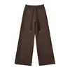 Calça Casual de Fleece Forrado de Cintura Alta Reta Tendência Petite para Mulheres, Versátil para Outono e Inverno, Calça de Moletom Wide-Leg Emagrecimento