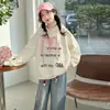 Moletom com Capuz da Moda para Meninas com Estampa de Letras, Novo Estilo de Primavera para Crianças Maiores, Pulôver de Cor Sólida Solto de Manga Longa