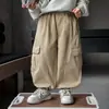 Q033 Pantalones de Primavera y Otoño para Niños Nuevo Estilo Coreano Pantalones Cargo para Niños Ropa de Primavera para Niños Pantalones Holgados Curvos con Múltiples Bolsillos