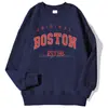 Sudadera Original Boston Est.98 con Estampado de Letras Callejeras para Hombre Otoño Casual Pulóver Cuello Redondo Suave Streetwear
