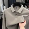 Camisa Polo de Manga Larga de Mezcla de Lana y Seda de Lujo con Cuello de Solapa, Nueva Camiseta Casual de Negocios para Hombre Otoño
