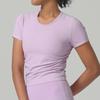 Tops de Yoga Ajustados Transfronterizos, Camisetas Casuales Deportivas para Correr y Fitness, Tops de Mujer de Manga Corta con Cuello Redondo Ajustados de Canalé