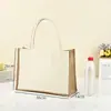 Bolsa de lona combinada com bolsa de juta, pode ser decorada com grafite, bolsa tote DIY, bolsa de grande capacidade, bolsa tote simples para o dia a dia