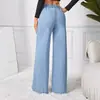 Verano Europeo y Americano para Mujer Jeans Rectos de Pierna Ancha Retro Holgados Versátiles de Cintura Alta Pantalones Largos Holgados en Stock Transfronterizo