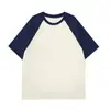 Moda Liso Liso 200g 100% Algodón Puro de Peso Pesado Raglán Bloques de Color Ins Camisetas de Manga Corta para Niños y Niñas