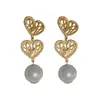 Pendientes Colgantes de Metal Hueco Vintage con Borla y Perla para Mujer Estilo Suave Súper Hada Elegantes Pendientes con Cierre de Plata 925