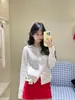 Cardigan de Tricô Branco com Gola de Boneca Vazada, Roupa Coreana de Primavera, Suéter Feminino Doce, Peça Externa de Manga Longa, Top Pequeno
