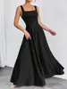 Exportación Transfronteriza Popular Europeo y Americano Ebay Amazon Wish Vestido de Mujer Elegante Cuadrado Sin Mangas Color Sólido Extra Largo