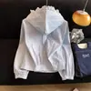 Foto Real de la Nueva Colección Primavera 2026 Estilo Holgado Patchwork Encaje con Capucha Protección Solar Camisa Versátil Cárdigan Top para Mujer