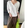 Sisann Otoño Nueva Colección Relajado Escote en V Suelto Adelgazante Casual Versátil Camiseta de Manga Larga SN9307