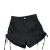 Shorts Casuales de Verano de Cintura Alta Adelgazantes con Cordón para Mujer, Diseño Petite, Shorts Negros Únicos