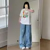 Jeans Bordados de Gatito para Mujer, Nuevo Estilo Otoño, Tallas Grandes, Corte Holgado, Adelgazantes, Tipo Pera, Pantalones de Pierna Ancha