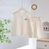 Conjunto de Chaleco Delgado de Verano para Niños, Ligero, Transpirable, Cómodo y Lindo, Conjunto de Dos Piezas de Cárdigan sin Mangas y Shorts para Bebés Niños
