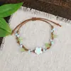 Pulsera de Cuerda Trenzada de Cerámica Fresca Estilo Viajero de Jingdezhen, Pulsera de Trébol de Cuatro Hojas, Joyería Artística Hecha a Mano, Venta al por Mayor para Atracciones Turísticas