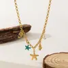 Colar de Pérolas Série Oceânica Transfronteiriço Pingente de Estrela do Mar Tartaruga Colar Longo de Aço Inoxidável Corrente de Clavícula Sem Cor para Mulheres