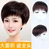 Aplique de cabelo humano real feminino para meia-idade e idosos, área grande para cobrir cabelos brancos, cabelo curto liso estilo mãe, aplique de cabelo fino e respirável