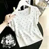 Camiseta de Punto de Manga Corta con Lunares y Cuello Cuadrado de Verano 2026 para Mujer, Top Básico Versátil