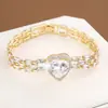 Pulsera de Zirconia Exquisita de Moda con Forma de Corazón de Nuevo Estilo Europeo y Americano, Pulsera de Cobre Puro Versátil Estilo Ins, Joyería al por Mayor