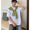 Camisa T-shirt Masculina de Verão Fina Estilo Americano, Peça Falsa Dupla com Xale Embutido, Casual Solta Versátil de Manga Curta para Homens