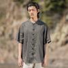 2025 Linho Verão Fino Solto Manga Curta Top Estilo Chinês Retrô Tendência Terno Tang Camisa de Botão Masculina