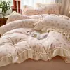 Juego de cuatro piezas clase A funda de cama de terciopelo de leche terciopelo grueso invierno terciopelo de coral alto gramaje sábana funda nórdica ropa de cama juego de tres piezas 4