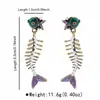 E14749 Pendientes Retro Vintage de Espina de Pescado, Pendientes Incrustados de Perlas Estilo Palacio Francés, Pendientes de Pescado Pintados a Mano con Goteo de Aceite para Mujer