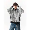Sudadera con capucha de peso pesado estilo americano con estampado de estrellas, unisex, corte holgado, con cremallera, perfecta para otoño, prenda exterior casual y versátil