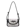 Bolso de Axila con Estampado de Lazo Coreano 2025 Nuevo de Principios de Otoño Bolso de Mano Nuevo Bolso Pequeño Cuadrado de Hombro Cruzado
