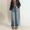 Jeans azules retro claros para mujer, nuevo estilo otoño e invierno, corte holgado, tiro alto, caída fluida, versátiles, adelgazantes, pantalones de pierna recta estrecha A13839