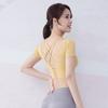 Ropa de Yoga Transfronteriza de Manga Corta para Mujer con Cinturón y Almohadilla en el Pecho Sexy Hueca Corta Deportiva Espalda de Belleza Secado Rápido Fitness Running Top