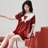 Pijama Rojo Grande para Mujer de Seda de Hielo Verano Manga Corta Shorts Ropa de Casa de Alta Gama Sexy Seda Traje de Boda para el Año de Vida