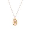 Colgante de estrella de fritillaria natural ovalada estilo palacio, collar de cadena de perlas de imitación, cadena de acero de titanio de lujo, joyería ligera para mujer