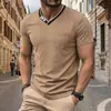 Camiseta de Manga Corta para Hombre Europea y Americana de Verano 2026, Camisa Polo Henley para Hombre Transfronteriza con Botón Cuello Redondo Top para Hombre