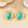 Brincos Europeus e Americanos Transfronteiriços Lindos com Turquesa Azul Incrustada para Mulheres, Brincos Ricos em Ouro Retro Exagerados de Nicho