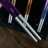Palillos de Acero Inoxidable 304 para Uso Doméstico, Palillos Cuadrados Semicirculares Grabados con Láser, Patrón Rectangular Creativo, Palillos Públicos de Hotel, Palillos Antideslizantes para Comer