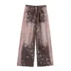 Moda Feminina Nova Primavera 2026 Aliexpress Transfronteiriço Calça de Pernas Largas Jacquard Confortável Sem Elasticidade Duas Cores Prata Brilhante