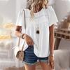 Top Patchwork Redondo de Gola Alta Desenvolvido e Projetado Independentemente para Amazon Primavera/Verão 2026 Camisa Feminina Solta em Cor Sólida