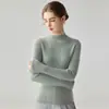 Suéter 100% cachemira pura para mujer, estilo fino, listo para usar, tejido de canalé, cuello semi-alto, capa interior cálida, capa base, suéter de punto