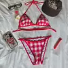 Bikini Transfronterizo Estilo Europeo y Americano, Cuadros Retro, Top de Tubo Sexy, Corte Cuadrado Conservador, Estilo Chica Pura Deseo, Traje de Baño para Vacaciones para Busto Pequeño