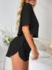 Conjunto de Pijama de Manga Corta y Pantalones Cortos para Llevar en Casa Ropa de Verano para Mujer Cómodo Casual 100% Poliéster Europeo Americano Transfronterizo Mujer