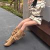 Botas Largas para Mujer con Caña Ancha, Debajo de la Rodilla, Nuevo Estilo Primavera/Verano 2026, Tacón Grueso, Punta Fina Adelgazante, Hebilla de Cinturón, Botas Arrugadas Apiladas
