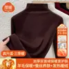 Camada Base Térmica de Lã e Seda com Forro de Fleece, Gola Alta Parcial para Mulheres, Top de Gola Média para o Inverno