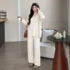 Conjunto Maternidade Outono/Inverno Suéter com Decote V + Calça Wide Leg Conjunto de Duas Peças Solto, Não Aperta a Barriga, Usável Durante Toda a Gravidez, Disponível em Duas Cores