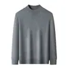 Suéter de punto para hombre de otoño, nuevo, color liso, cuello medio alto, base de camisa, mezcla de lana de oveja y seda, transfronterizo