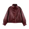 Atacado Fabricante de Roupas Femininas Transfronteiriço 2026 Moda Europeia e Americana Jaqueta Bomber de Couro Sintético Solta com Zíper e Gola Alta